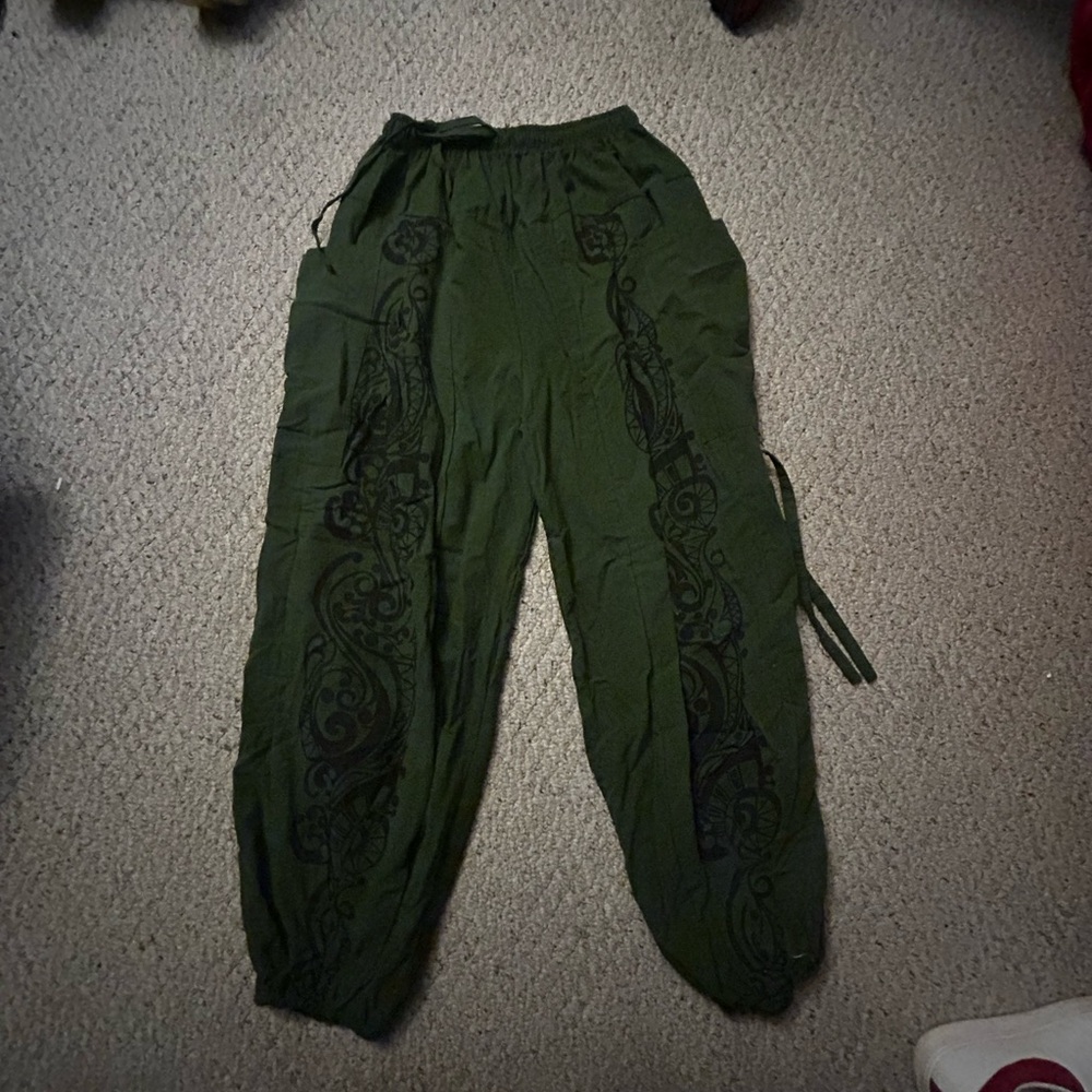 Green and Black Jogger Track Pants with Elastic Cuffs